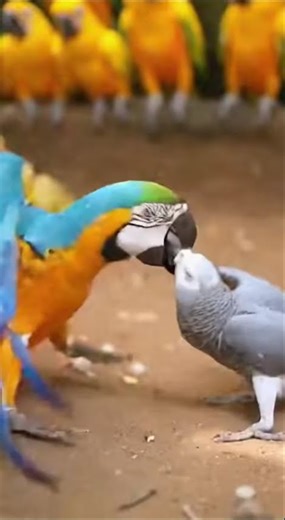 Macaw vs african Grey Parrot #filterchallenge #funny #cockatoo #개 #조류 #웃긴새들