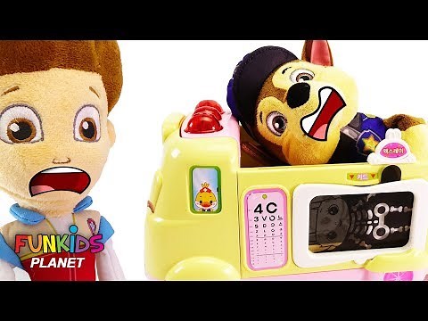Paw Patrol Chase Gets Sick & Visits Disney Jr Doc McStuffins Pet Vet Toy Hospital Ambulance!