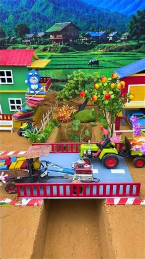 DIY Mini Tractor Builds a Strong Brick Bridge After a Bridge Collapse! #diy #tractor #shorts