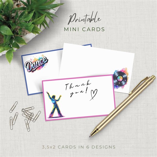 Disco Mini Note Cards, Printable Cards, Blank Card, Digital Download, Neon Party Tags, 70s and 80s, Funky Gift - Etsy