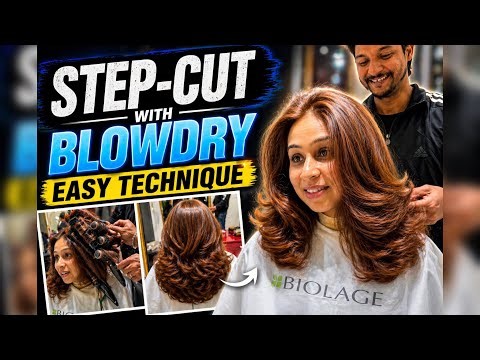 Step Cut with Blowdry Easy Technique | Salon Hair Transformation