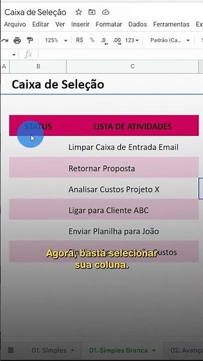 Caixa de Seleção no Google Planilhas | #shorts