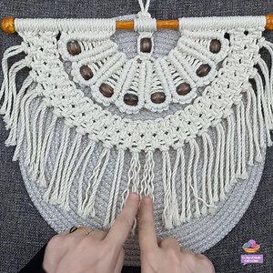 7.4K views · 153 reactions | macrame wall hanging tutorial 34cm wooden stick 1×4m 50cm 1×3m 3×2m 70cm 4×4m 23×25 cm 3 mm 3 twist ecru color macrame rope 9 16 mm wooden beads | Yu Hand Made Collection | Facebook