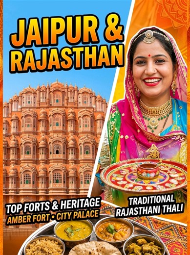 Jaipur & Rajasthan Travel Guide | The Pink City, Forts, Food & Royal Heritage Discover the royal beauty of Jaipur and Rajasthan, one of India's most fascinating travel destinations. 🕌✨ In this journey, explore the magnificent Amber Fort, beautiful City Palace, iconic Hawa Mahal, and the colorful markets of Jaipur. Experience Rajasthan's rich culture, traditional handicrafts, textiles, jewelry, and delicious local cuisine including Dal Baati Churma, Gatte Ki Sabzi, and Rajasthani Thali. From aff