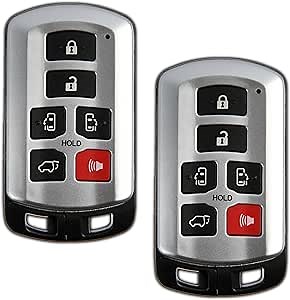 KeylessOption Key Fob Replacement for 2011 2012 2013 2014 2015 2016 2017 2018 2019 2020 Toyota Sienna Keyless Entry Remote, 6-Button HYQ14ADR, Locksmith Program Required - 2 Pack