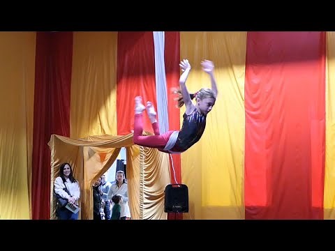 9-Year-Old Kid Performs Aerial Hammock Routine to Girl on Fire at GymFit Student Showcase