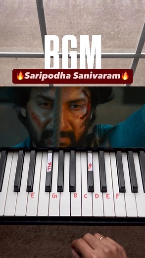 Ram Iyappan on Instagram: "This BGM was made on steroids!! 🔥🔥 Tone: Brass/Trumpet Tempo: 97 in 2/4 Notes 👇 Same notes in both hands E F# G B E F# G C C x3 C# C# x3 D C# E DFE DFE DC DCB BCD E DFE DFE DC DCB @nameisnani @priyankaamohanofficial @iam__sjsuryah @jakes_bejoy #nani #nanifans #saripodhaasanivaaram #jakesbejoy #bgm #piano #tutorial #telugu #bagabaga #ost #saturday #shivathandavam #trending #trendingreels #reels #viralreels #telugureels #tamil #workout #song #loop #keyboard #reelsindi
