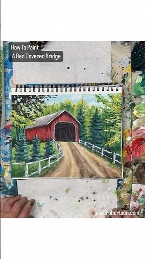 Beginner friendly acrylic painting tutorial | Red Covered Bridge 🌲Paint it LIVE Aug 25th @ 2pm ET