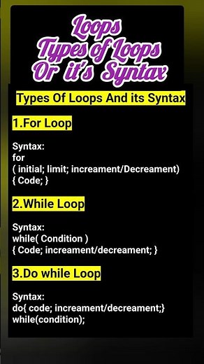 Loops | Types of Loops and it's Syntax #syntax #loops #beginners