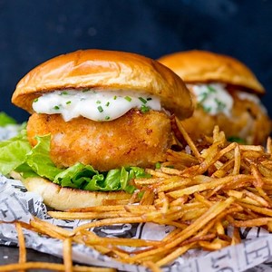 Crispy Fish Burger with Shoestring Fries