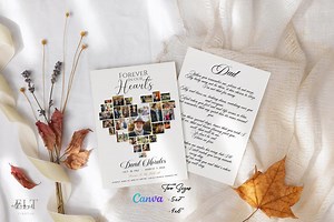 Funeral Heart Collage Invitation Card Template, Obituary Invitation Memorial Card, Printable Funeral Service, Celebration off Life , CANVA - Etsy