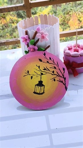 Art on board 🖌️🩷#acrylicpainting #boarddecoration #art #shorts #tutorial #diy #easy #canvas #round