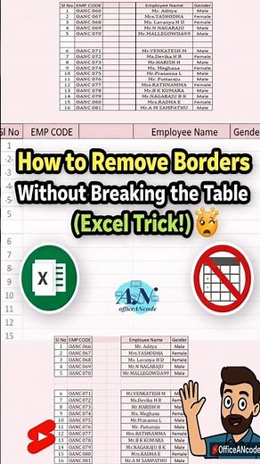 How to Remove Borders Without Breaking the Table (Excel Trick!) 🤯 #OfficeANcode