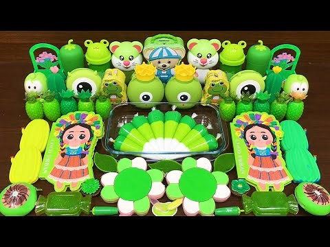 GREEN Slime! Mixing Random into GLOSSY Slime ! Satisfying Slime Video #296