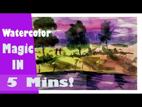 Easy Watercolor Village Scenery Drawing | Step by Step Landscape Painting Tutorial