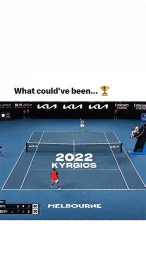 NetPointEdits on Instagram: "The image captures a dramatic moment from a professional tennis match played on a blue hard court in Melbourne, clearly set during a major tournament atmosphere. The camera angle is wide and elevated, showing the full court with crisp white lines, the net centered, and sponsor branding visible around the stadium. The setting feels intense and high-stakes, with ball kids, officials, and electronic scoreboards positioned neatly around the court. At the top of the image
