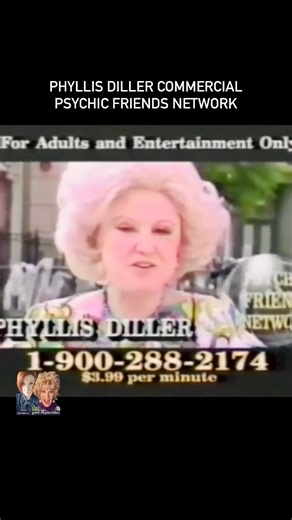Phyllis Diller appearing in a 1994 commercial with Dionne Warwick for Psychic Friends Network. I cannot confirm or deny she ever did call, or if it was just a job. After all, she often joked how she was a terrible cook. In reality, she was a talented gourmet cook. #phyllisdiller #celebrity #commercial #psychic #psychicreading | The Phyllis Diller