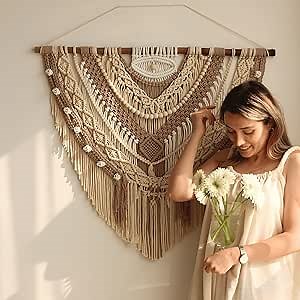 Knots & Beyond Macrame Wall Hanging Large 36 x 36 inch, Oversized Woven Wall Tapestry for Bedroom, Boho Wall Decor for Living Room, Yarn Fabric Art