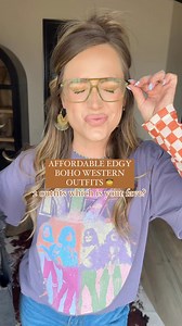 L!ke & c0mment: “MAR4” to sh0p both outfits. 🖤🤠😎. Outfit 1: $12 graphic tee and I’m obsessed with the colors! Through it over a checkered mesh top and added my favorite maxi denim skirt & army green western boots 💚🧡🩷. Outfit 2: another mesh too outfit but this one is polka dots.. how flipping cute am I right? Paired it with the BEST ruffle skort & and distressed denim vest for a more edgier look 🖤😎🤠#amazonfashionfinds #amazonstyle #edgyboho #bohowestern #concertstyle #concertoutfits #af