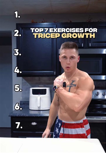 Top 7 Exercises to Build Bigger Triceps 💪 If your goal is more triceps size, these exercises consistently deliver because they train all three heads of the triceps with the right combination of stretch, tension, and overload. Here’s the list 👇 1️⃣🏆 EZ-Bar Overhead Triceps Extension Maximally loads the long head of the triceps in a stretched position — the biggest driver of overall triceps mass. 2️⃣ Skull Crushers Excellent for total triceps development and progressive overload when performed 