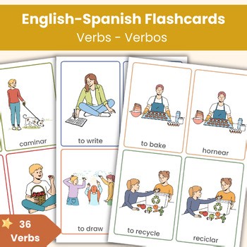 English - Spanish Verb Flashcards | 36 Printable Vocabulary Cards