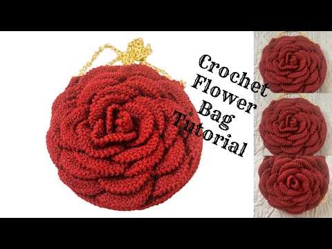 Crochet Rose Flower Bag Tutorial 🌹 How to Crochet a Rose Bag 🌹 Step-by-Step Crochet Flower Purse