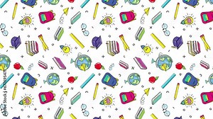 School Education Concept Animated Motion Pattern Vertical Pattern Back to school texture Learning Stationary and educational elements Wallpaper 4k video design of isolated pattern background template Stock Video