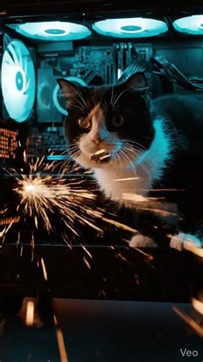 Cat vs Gaming PC Sparks #shorts #cat #pc