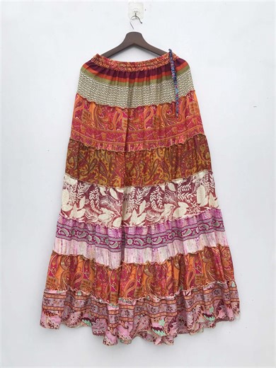 Boho Hippie Patchwork Maxi Skirt: Recycled Poly Silk, Fits 28-50" Waist # 52 - Etsy