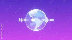 3D futuristic visualisation of metaverse immersive virtual world with endless ramp space, holographic globe of Earth with 3D app icons and projection into inside, 4K loop animated background