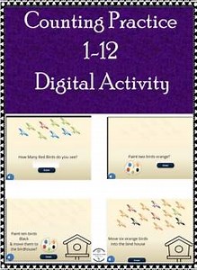 Counting Practice 1-12 - Digital Activity - Drag & Drop, Coloring, Fill in blank