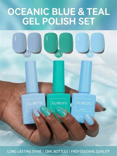 3Pcs/Set 15ml Pastel Blue Green Gel Polish, Baby Blue Turquoise Periwinkle, Ice Snow Frozen Winter Spring Colors, Soft Cute Nail Art, Soak Off UV LED Varnish | SHEIN