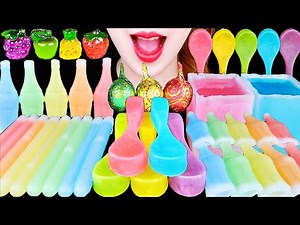 ASMR SPOON JEWEL CANDY, FROZEN WAX CANDY, FRUIT JELLY, CHOCOLATE *RAINBOW FOOD EATING SOUNDS MUKBANG
