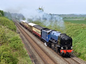 Watch as classic Blue Peter locomotive steams on a giant loop around Shropshire