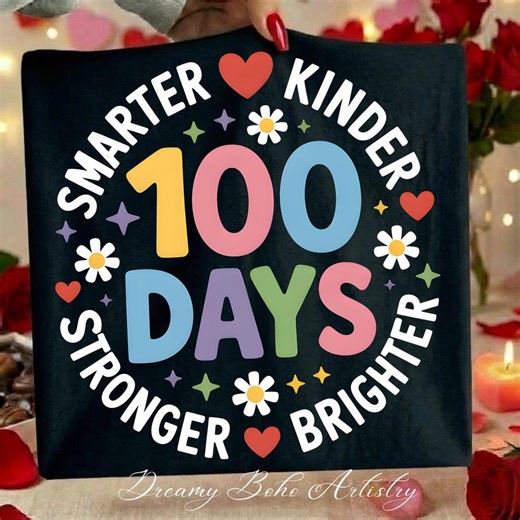 100 Days Smarter Kinder Stronger Brighter PNG | 100th Day of School Design | Teacher Classroom Sublimation - Etsy
