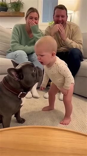 아기가 개에게 강하게 장난을 치기 시작했지만, 개는 그저 조용 히 듣기만 했다.😍🐶👶