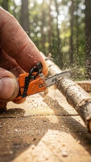 Mini Chainsaw Cutting Wood (So Satisfying)