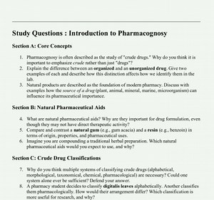 Study Questions: Introduction to PharmacognosySection A: Core... | Filo
