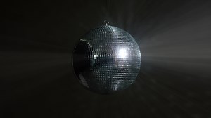 Disco Ball with Reflected Moving Rays Rotating. Mirror disco ball in white light. Isolated disco ball on black background. Close-up. Mirror ball spinning indoors. Performance. The reflection of lights