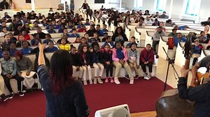 I had the opportunity to educate the students of Codman Academy Charter Public School on the history of the banjo and black string band music. Grades 1 thru 12 in a church in Boston...always a unique experience! | Rhiannon Giddens