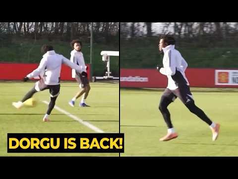 Patrick dorgu is BACK in training at Carrington after suffering with his injuries