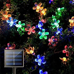 Solar String Flower Lights Outdoor 100 LED 40Ft Multi-Color Fairy Lights with 8 Lighting Modes, Waterproof for Garden, Yard, Porch, Christmas, Wedding, Party, Xmas Tree Decoration