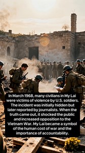 March 1968. The quiet village of My Lai, Vietnam. Many civilians—men, women, and children—suffered at the hands of U.S. soldiers. At first, the event was hidden. Reports were altered. Commanders stayed silent. The world was told nothing. But truth finds a way. Courageous journalists and soldiers spoke out, documenting what happened and ensuring the story could not be buried. When the full account reached the public, shock spread across America. Families struggled to reconcile pride in soldiers w