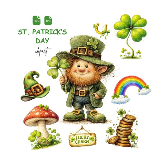 St. Patrick’s Day Clipart, Leprechaun Shamrock Graphics, Irish Lucky Charm, Digital Download - 22 PNG&JPG - Etsy