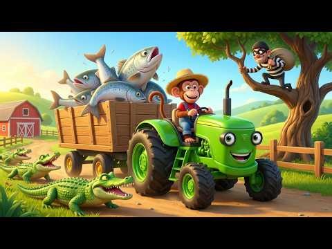 Cute Monkey Farm Adventure: Fire Rescue Tractor & Fish Thief Chase | Funny Farm Cartoon