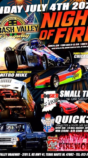 🔥 THIS is the NIGHT OF FIRE — and it’s gonna BLOW YOU AWAY! 🔥 🚨 Friday, July 4th @ Wabash Valley Dragway! 💥 SMALL TIRE SHOOTOUT – no wheelie bars on a prepped track, ALL OUT WAR! 🏁 $2,000 GUARANTEED TO WIN, winner takes all! 🎯 28x10.5 non-W, true 275s — the real street killers are coming for BLOOD! ⚡ BUT THAT’S JUST THE BEGINNING ⚡ 🚀 200 MPH JET CARS lighting up the sky! 💨 World-Record Wheel Stander defying gravity! 🏎️ Quick 32 Bracket Shootout – fast, fierce, and full of adrenaline! 👊