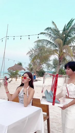 Exploring Blue High-Heeled Shoes at a Beach Setting