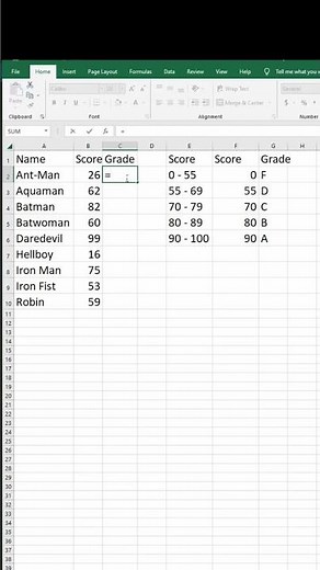 How to assign letter grades in Excel using Vlookup #shorts