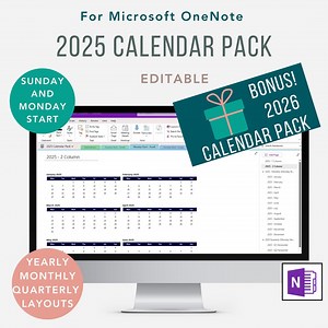 2026 Onenote Calendar Pack, 2025 Onenote Calendar Bonus, Yearly Quarterly Monthly, Sunday and Monday Start, Calendar for Microsoft Onenote - Etsy