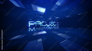 Project Management text Science technology futuristic 3D cinematic title background. Animation for business network technology introduction.